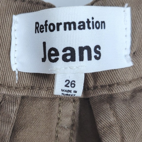 Reformation Montauk Pants NWT Size 26 High Rise Pleated Wide Leg Brown Twill - Picture 7 of 9